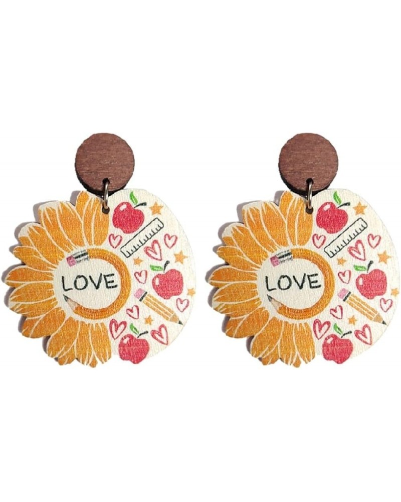 Teacher Wooden Dangle Drop Earrings Wood Sunflower Book Ruler Pencil Reading Earrings for Women Back to School Gift Love Sunf...