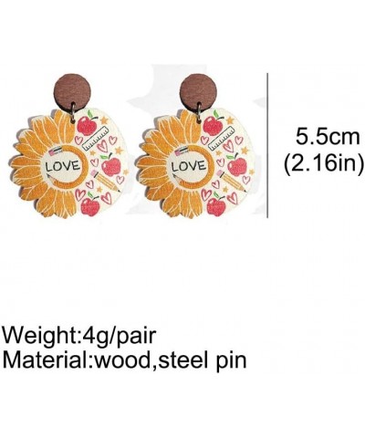 Teacher Wooden Dangle Drop Earrings Wood Sunflower Book Ruler Pencil Reading Earrings for Women Back to School Gift Love Sunf...