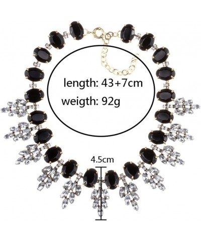 Retro Gemstone Chain Necklace Color Rhinestone Collar Exaggerated Jewelry Women Valentines Gift Black $11.20 Necklaces