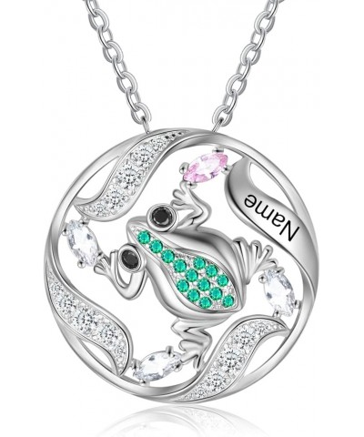 Personalized Frog Necklace with 1-4 Birthstones for Women Frog Pendent Engraved Names Necklace for Mother's Day Family Name N...