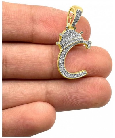 Real Authentic 10k Solid Yellow Gold Genuine Tested Diamond Crown 3D Initial Pendant Letter Alphabet Charm Necklace, Free Ste...