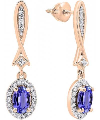 10K 6X4 MM Each Oval Gemstone & Round White Diamond Ladies Dangling Drop Earrings, Rose Gold Tanzanite $132.78 Earrings