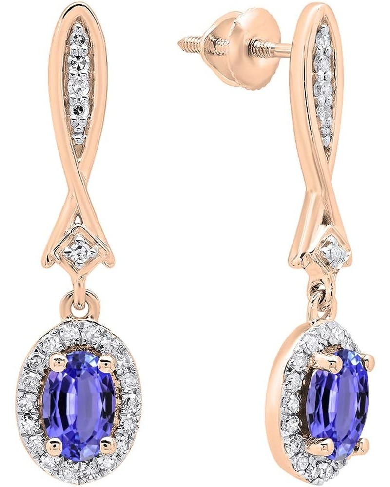 10K 6X4 MM Each Oval Gemstone & Round White Diamond Ladies Dangling Drop Earrings, Rose Gold Tanzanite $132.78 Earrings