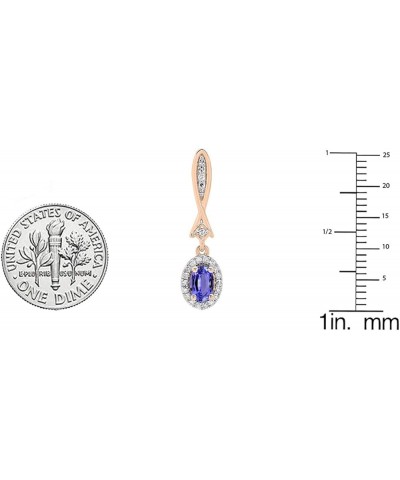 10K 6X4 MM Each Oval Gemstone & Round White Diamond Ladies Dangling Drop Earrings, Rose Gold Tanzanite $132.78 Earrings