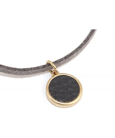 Black Suede Leather Cord Choker Gold Geometric Pendant Choker Necklace for Women Teen Circle_Grey $11.39 Necklaces