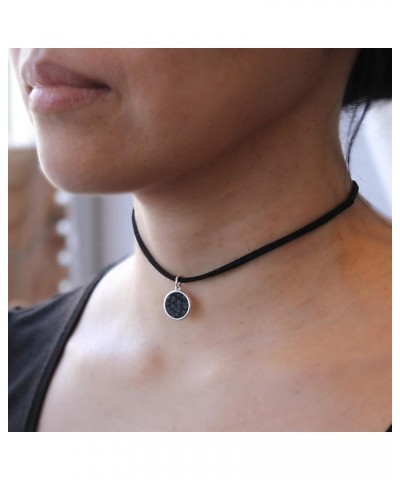 Black Suede Leather Cord Choker Gold Geometric Pendant Choker Necklace for Women Teen Circle_Grey $11.39 Necklaces