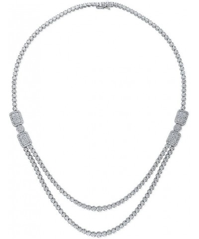 Sterling Silver Art Deco Cubic Zirconia CZ Statement Tennis Necklace for Women, Rhodium Plated $76.80 Necklaces