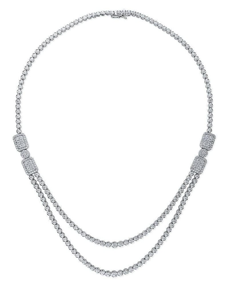 Sterling Silver Art Deco Cubic Zirconia CZ Statement Tennis Necklace for Women, Rhodium Plated $76.80 Necklaces