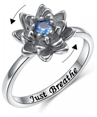 Christmas Gift Just Breathe Lotus Spinner Ring for Women Girls 925 Sterling Silver Oxidation Flower Fidget Rings for Anxiety ...