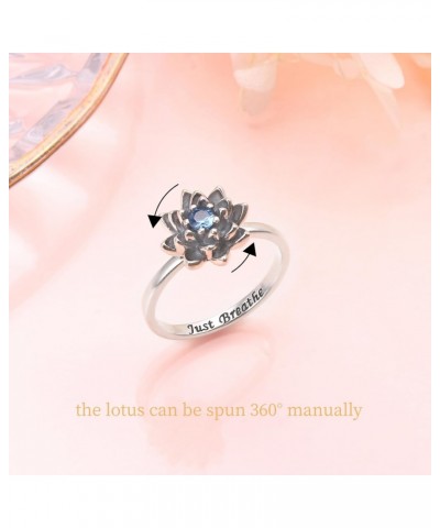 Christmas Gift Just Breathe Lotus Spinner Ring for Women Girls 925 Sterling Silver Oxidation Flower Fidget Rings for Anxiety ...