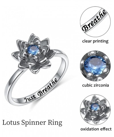 Christmas Gift Just Breathe Lotus Spinner Ring for Women Girls 925 Sterling Silver Oxidation Flower Fidget Rings for Anxiety ...