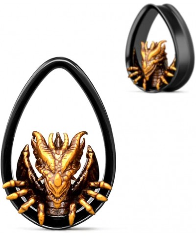 Double FLared Water Drop Ear Tunnels Piercing Stainless Steel Fiery Dragon Gauges Black Earrings Plugs. S8595H 9/16"(14mm) $8...