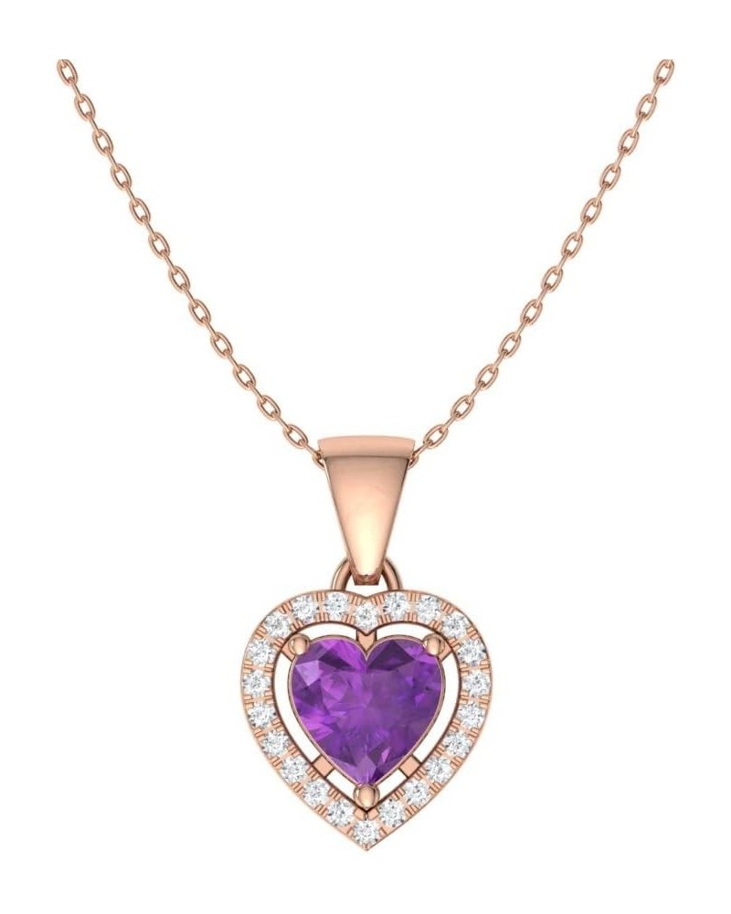 Natural and Certified Gemstone and Diamond Heart Petite Necklace in 14k Solid Gold | 0.45 Carat Pendant with 18 Inch Chain Va...