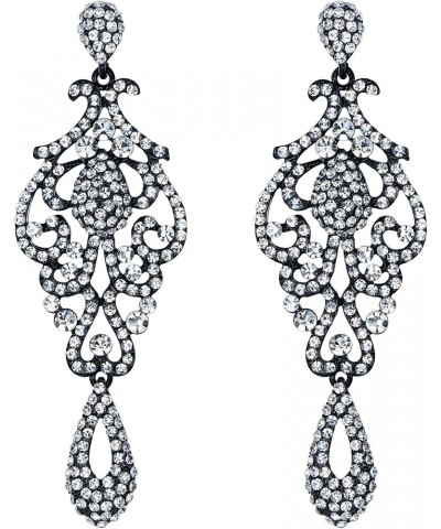 Women's Crystal Wedding Vintage Flower Pattern Hollow Drop Chandelier Earrings Clear Black-Tone $9.74 Earrings