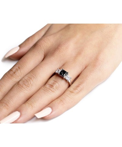 Princess Cut Cubic Zirconia Three Stones Ring Sterling Silver (Comes in Colors) Black and Clear $12.45 Rings