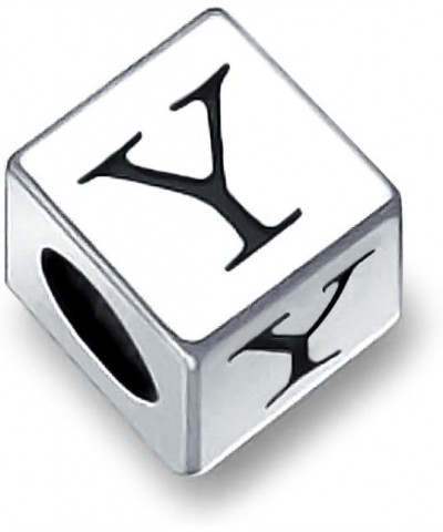 Square Cube Block Letter A-Z Alphabet Initial Charm Bead For Women For Teen .925 Sterling Silver For European Bracelet Y Squa...