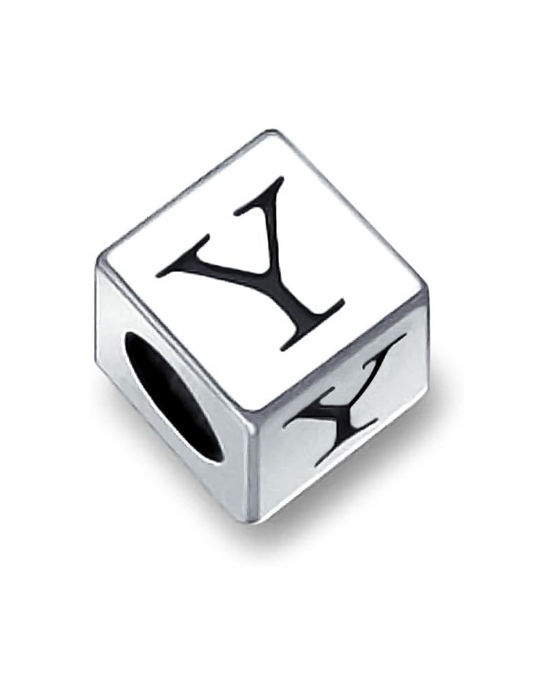 Square Cube Block Letter A-Z Alphabet Initial Charm Bead For Women For Teen .925 Sterling Silver For European Bracelet Y Squa...