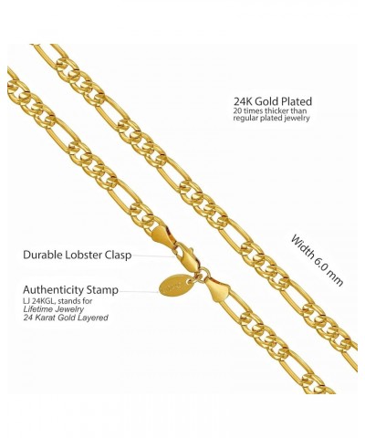 Radiant Diamond Cut Figaro Chain Necklaces 24k Real Gold Plated (6mm, 7mm, 9.5mm) 18 inches 6mm $48.28 Necklaces