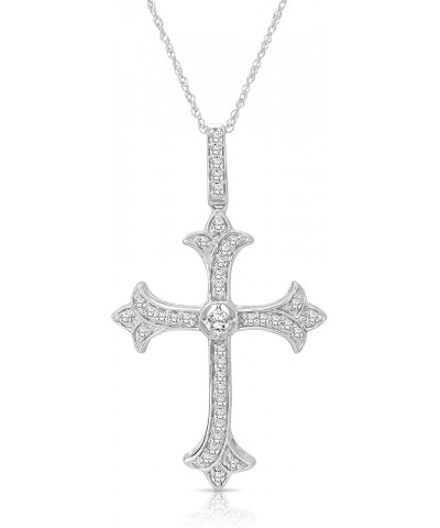 10K Gold or Silver Diamond Cross Pendant with Sterling Silver Chain Necklace (1/3 cttw, I-J Color, I2-I3 Clarity), 18 Silver ...