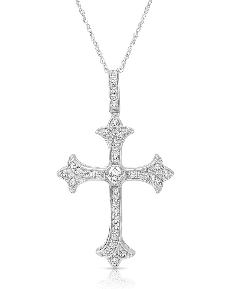 10K Gold or Silver Diamond Cross Pendant with Sterling Silver Chain Necklace (1/3 cttw, I-J Color, I2-I3 Clarity), 18 Silver ...