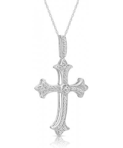 10K Gold or Silver Diamond Cross Pendant with Sterling Silver Chain Necklace (1/3 cttw, I-J Color, I2-I3 Clarity), 18 Silver ...