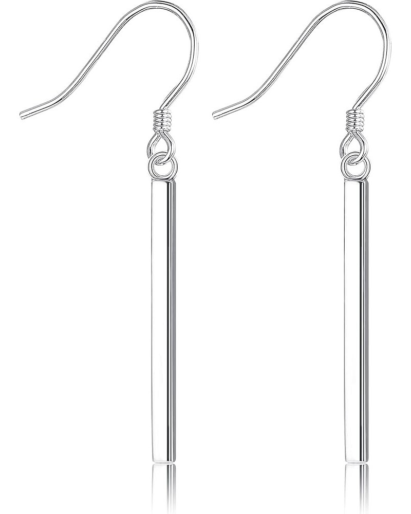 S925 Sterling Silver Bar Dangle Earrings 18K White Gold Plated Women's Drop Dangle Earrings Hypoallergenic Leverback or Fish ...