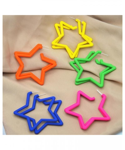 80 90s Retro Neon Earrings Colorful Big Retro Star Heart C Hoop earrings For Women Candy Color Acrylic Hoop Earrings Exaggera...