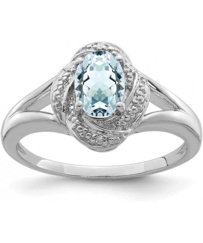 Sterling Silver .01 Ctw (H-I Color, I2-I3 Clarity) Diamond & Oval Aquamarine Ring $75.21 Rings