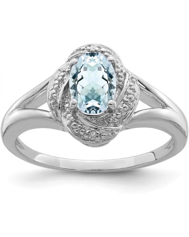 Sterling Silver .01 Ctw (H-I Color, I2-I3 Clarity) Diamond & Oval Aquamarine Ring $75.21 Rings