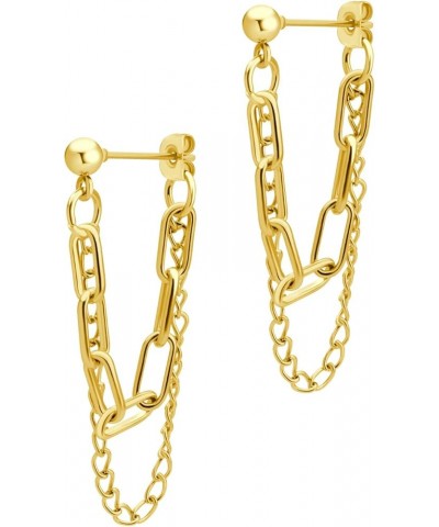 Stainless Steel Double Chain Dangle Earrings Sparkling Elegance with Hypoallergenic Beauty for Women & Girls Gold $9.53 Earrings