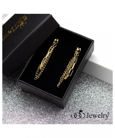 Stainless Steel Double Chain Dangle Earrings Sparkling Elegance with Hypoallergenic Beauty for Women & Girls Gold $9.53 Earrings