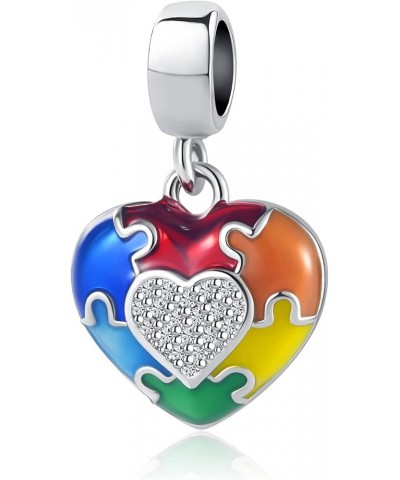 Autism Awareness Puzzle Piece Enamel ASD Heart Dangle Bead Charms for European Charm Bracelet and Necklace You fit me Perfect...