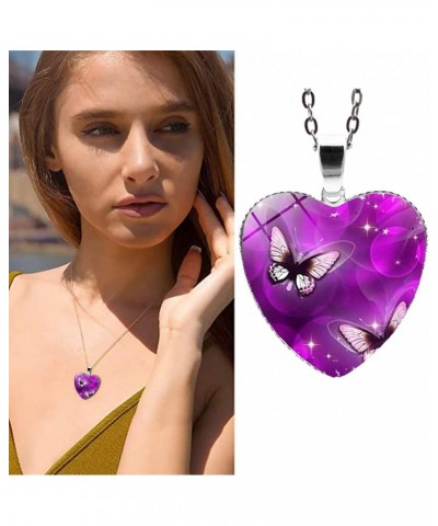 Butterfly Necklaces for Women Teen Girls - Fashion Love Heart Pendant Necklace Colorful Butterfly Necklace Adjustable Chain J...