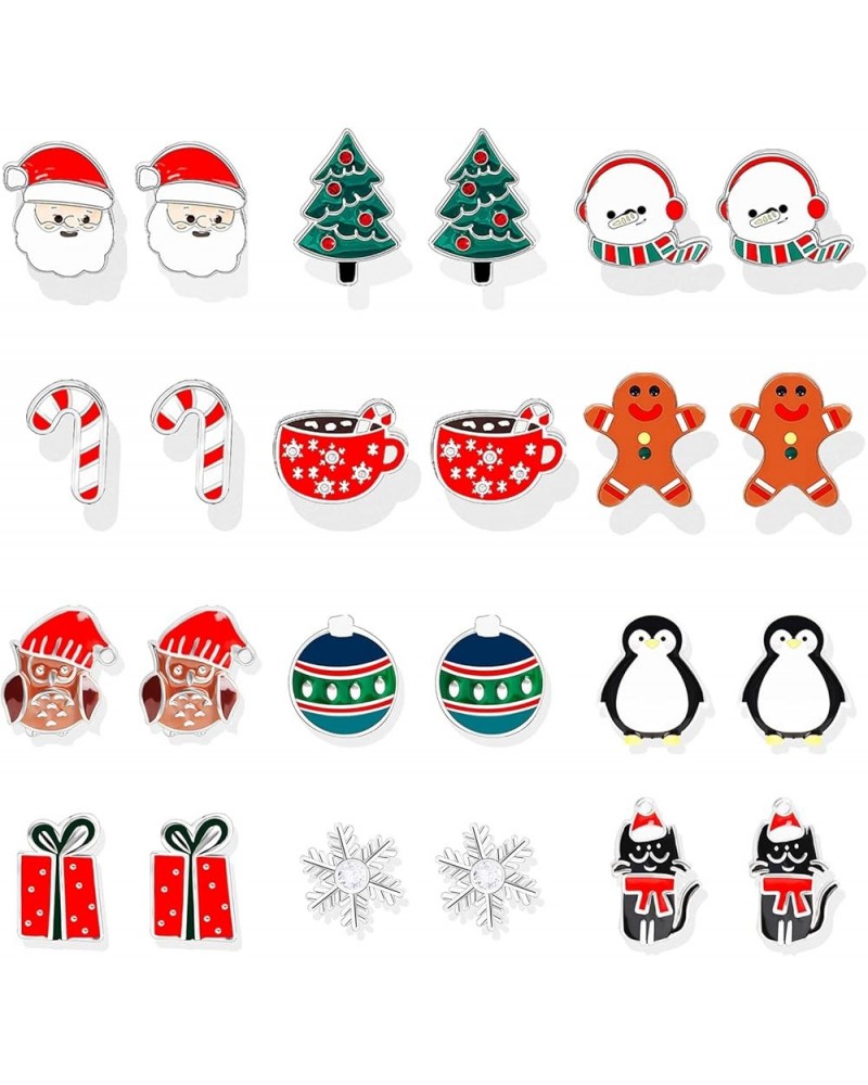 Christmas Earrings Bulk for Women Christmas Stud Earrings Set Christmas Tree Santa Claus Candy Snowman Sonwflake Wreath Bow E...