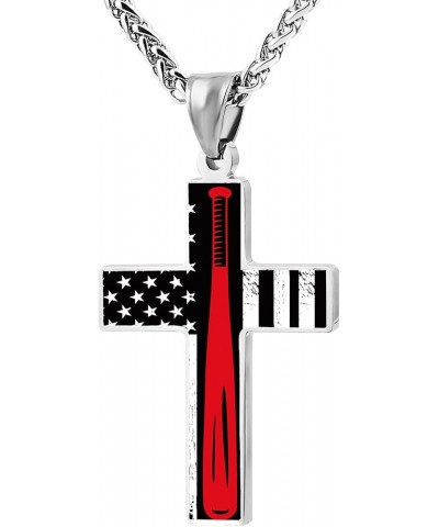 American Flag Baseball Cross Necklace Patriotic Cross Pendant Necklace Religious Jewelry For Men Women American Flag Bassball...