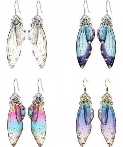 Butterfly Wing Hook Earrings Elegant Crystal Insect Dragonfly Drop Dangle Earrings for Women Girls Jewelry 4 Pairs $8.09 Earr...