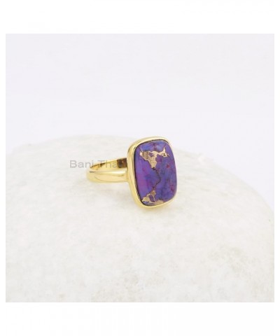 Purple Turquoise Ring, 10x14mm Cushion Gemstone Ring, Handmade Jewelry, Minimalist Ring, 925 Silver Ring, Gold plated Ring, L...