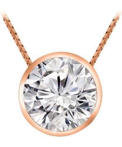 0.5 Carat 14K White Gold Round Diamond Bezel Solitaire Pendant Necklace H-I Color I2 Clarity 16" Silver Chain 14K Rose Gold $...