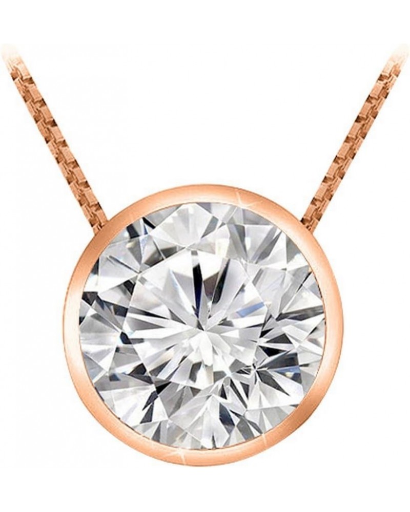 0.5 Carat 14K White Gold Round Diamond Bezel Solitaire Pendant Necklace H-I Color I2 Clarity 16" Silver Chain 14K Rose Gold $...