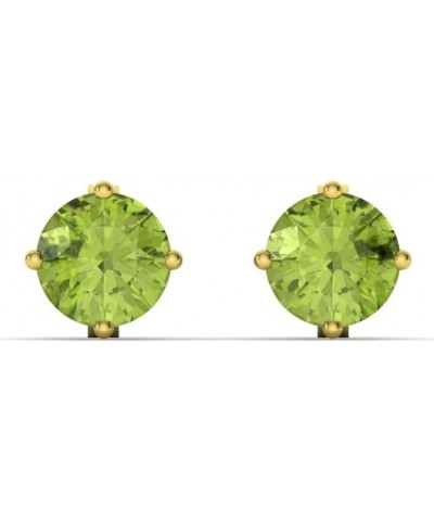 Natural and Certified Round Gemstone Solitaire Petite Earrings in 14K Solid Gold |0.61 Carat Earrings for Women Peridot 14K Y...