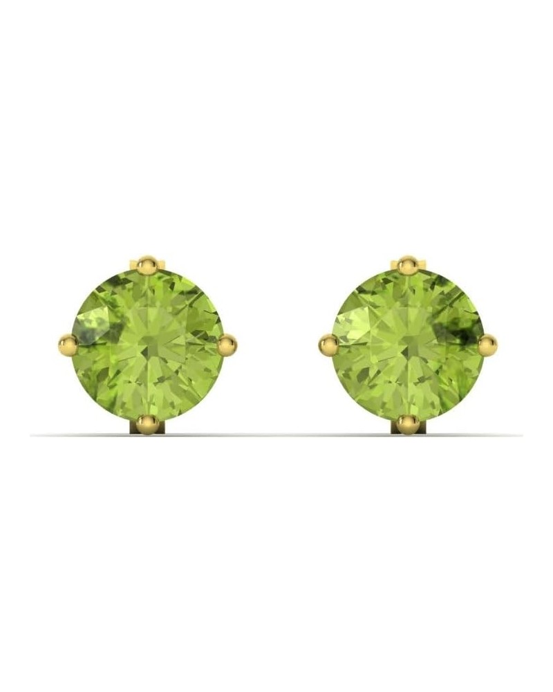 Natural and Certified Round Gemstone Solitaire Petite Earrings in 14K Solid Gold |0.61 Carat Earrings for Women Peridot 14K Y...