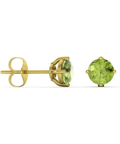 Natural and Certified Round Gemstone Solitaire Petite Earrings in 14K Solid Gold |0.61 Carat Earrings for Women Peridot 14K Y...