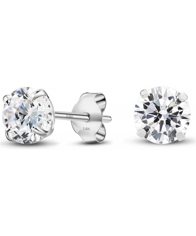 Solid 14K White Gold Round Solitaire Simulated-Birthstone Minimalist Stud Earring 6mm 04-April $25.62 Earrings