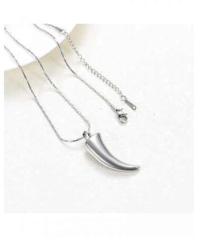 Cremation Ashes Necklace Wolf Tooth Shape Stainless Steel Pendant Memorial Urn Jewelry with Filling Kit Silver $16.06 Necklaces