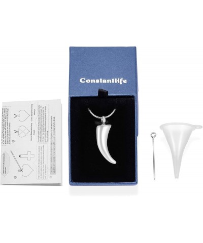 Cremation Ashes Necklace Wolf Tooth Shape Stainless Steel Pendant Memorial Urn Jewelry with Filling Kit Silver $16.06 Necklaces