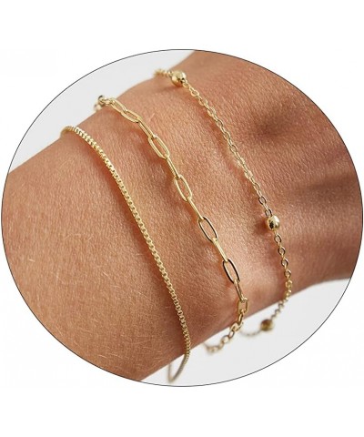 Gold Bracelets for Women 14K Gold Bracelets Set for Women Dainty Herringbone Twisted Rope Chain Paperclip Link Bracelets Leaf...