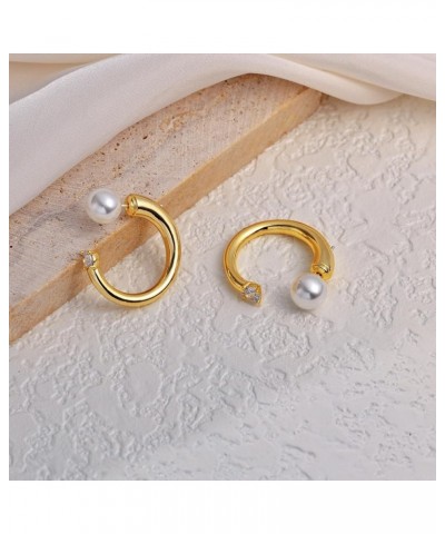 Gold Pearl Earrings for Women Gold Hoop Earrings 14K Gold Plated Pearls Drop Earrings Trendy Small Elegant Hypoallergenic Dan...