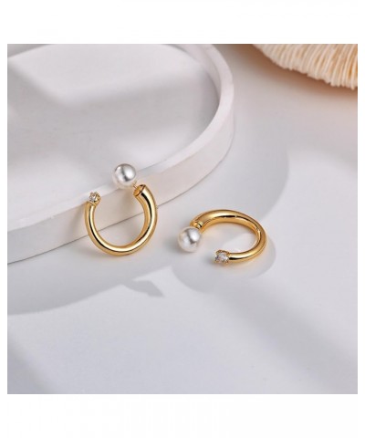 Gold Pearl Earrings for Women Gold Hoop Earrings 14K Gold Plated Pearls Drop Earrings Trendy Small Elegant Hypoallergenic Dan...