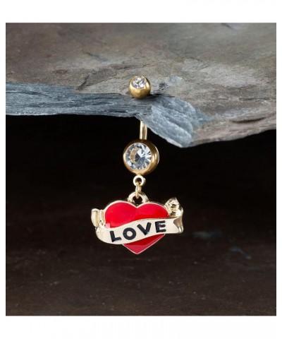 14GA 316L Stainless Steel Red Love Heart Tattoo Dangling Belly Button Ring Silver Tone $8.67 Body Jewelry