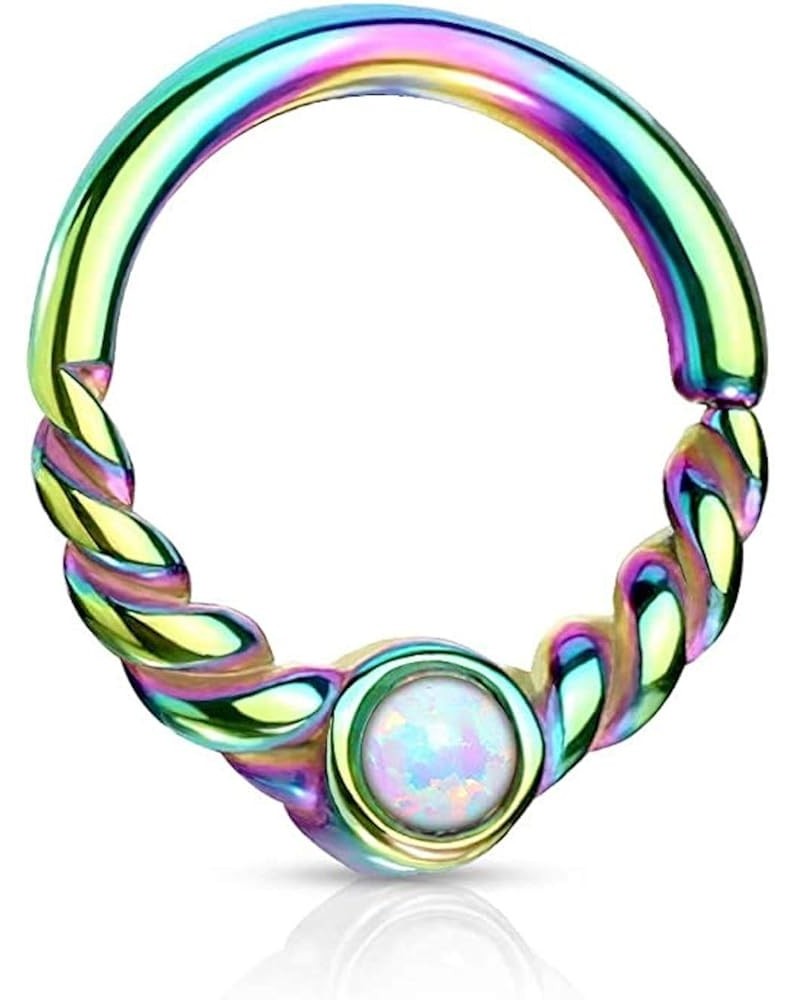 Opal Centered Braided Half Circle Surgical Steel Bendable Segment Rings for Daith, Cartilage, Nose Septum and More 16GA (1.2m...